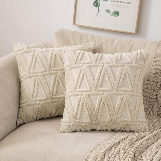 Soft Plush Cushion Cover Modern Rustic Luxury Embroidered Geometric Faux Wool Decorative Cover For Sofa Cushions Throw Pillow Cover