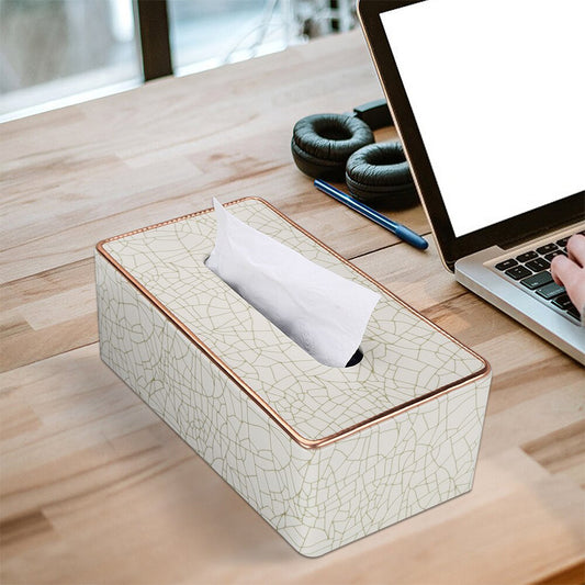 Marble Grain Desktop Tissue Box Nordic Style Washroom Towel Dispenser Tissue Box For Office Home Kitchen Living Room PU Leather With Golden Metal Rim