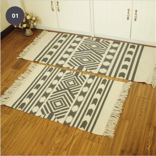 Natural Color Cotton Aztec Rug Soft Tassel Carpet Mat For Living Room Dining Room Carpet Door Mat Simple Nordic Style Decor