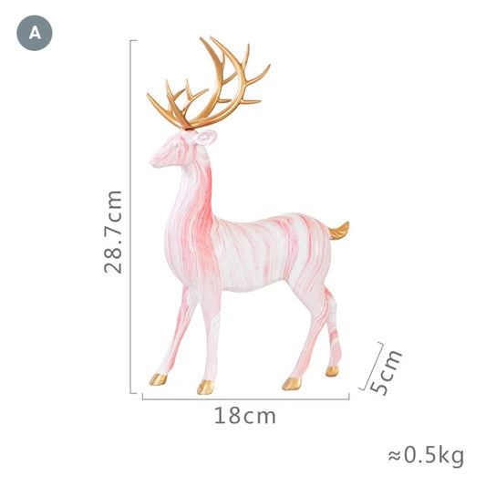 Nordic Style Marble Deer With Golden Antlers Ornamental Resin Crafted Figurines For Coffee Table Windowsill Fireplace Mantelpiece Modern Home Decor