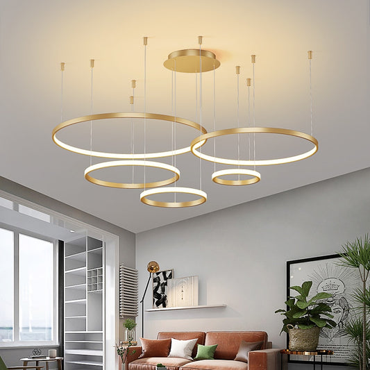 Contemporary Ring of Light LED Chandelier Suspended Circles Pendant Lights For Living Room Dining Room Reception Foyer Lighting