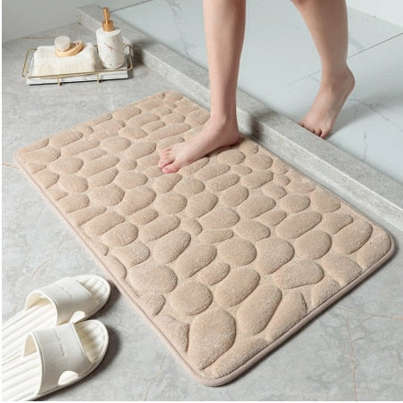 Coral Fleece Pebbles Bathroom Mat For Shower Room Washroom Memory Foam Water Absorption Non-Slip Padded Mat For Bath Room Assorted Colors