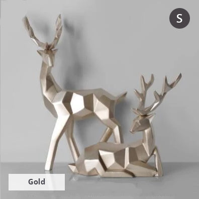 Solid Geometric Nordic Deer Statues Stylish Abstract Ornamental Resin Craft Modern Abstract Decorations For Home Living Room Office Decor