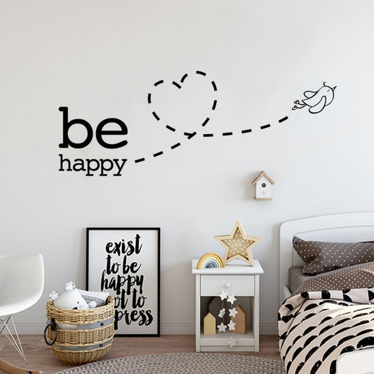 Be Happy Wall Sticker Cute Flying Bird Love Heart Wall Decal For Nursery Room Kids Bedroom Wall Decals Cute Removable PVC Wall Stickers