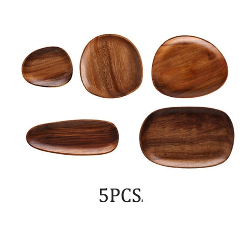 Natural Solid Wood Fruit Plates Abstract Oval Shape Dinner Dessert Wooden Tableware Cake Dish Wood Fruit Bowl Snack Trays