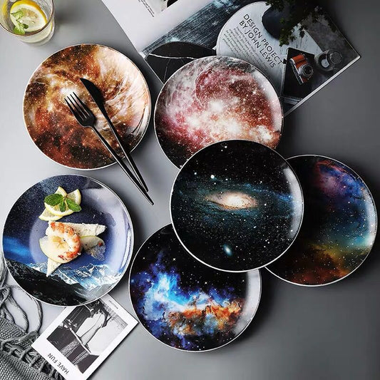 Mysterious Skies Solar System Galaxy Dinner Plates Ceramic Tableware Handcrafted By Artisans Perfect Gift For Sci-Fi Fans