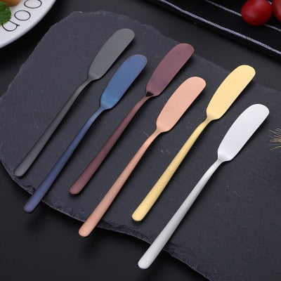 Stainless Steel Butter Spreaders Cutlery Dessert Dinnerware Breakfast Table Cutlery In Cream Gold Black Blue Purple Rose Gold Cutlery Contemporary Design 6 PCS Set