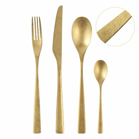 Retro Stainless Steel Cutlery Silver Gold Knife Fork Spoon Dinner Sets Old Fashioned Contemporary Modern Gold Tableware 4Pcs/set