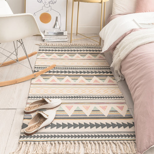 Modern Ethnic Style Linen Tassel Woven Rug Geometric Design Area Rug Carpet Floor Mat For Living Room Dining Bedroom Room Decor