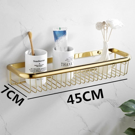 Shiny Brass Bathroom Shelf Shower Rack For Holding Towel And Accessories Polished Brass Bathroom Fixtures And Fittings