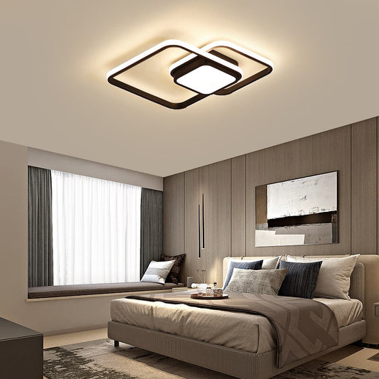 Modern Minimalist LED Chandelier Ceiling Mounted Interior Light Black White Rounded Square Designer Lighting For Contemporary Home Office Interior Decor