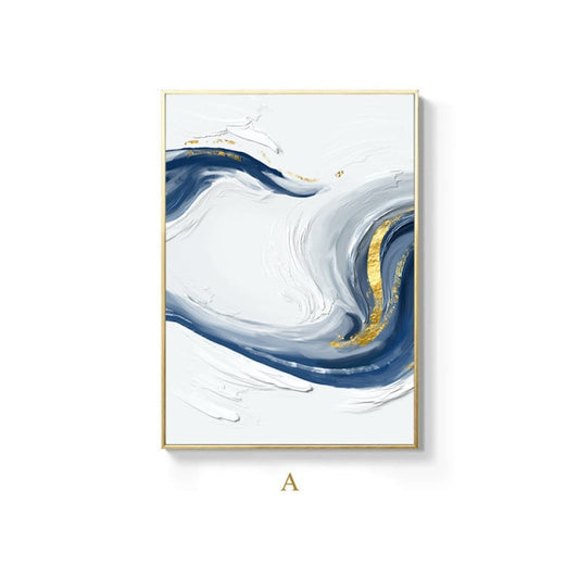 Blue White Golden Ice River Flowing Minimalist Wall Art Fine Art Canvas Prints Abstract Pictures For Above The Sofa Modern Living Room Home Art Decor