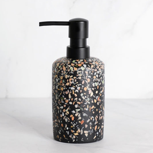 Colorful Black Terrazzo Resin Bathroom Accessories Set Liquid Soap Dispenser Gargle Cup Toothbrush Holder Soap Dish Stylish Essentials Modern Washroom Decor