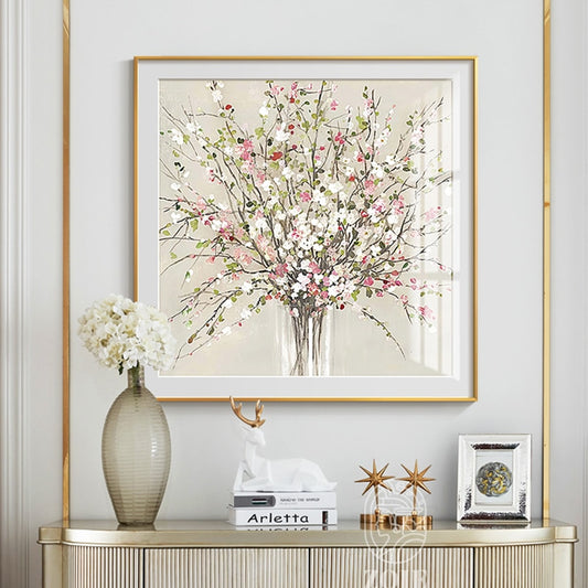 Simple Floral Arrangements Wall Art Fine Art Canvas Prints Subtle Colors Pink White Green Beige Pictures For Living Room Bedroom Home Office Interior Decor