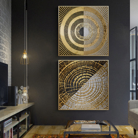 Black Golden Abstract Symmetry Wall Art Fine Art Canvas Prints Square Format Pictures For Loft Apartment Living Room Modern Luxury Interior Decor