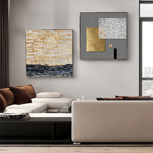 Modern Abstract Architectural Wall Art Golden Gray Fine Art Canvas Prints Pictures For Luxury Living Room Dining Room Restaurant Boutique Hotel Art Decor