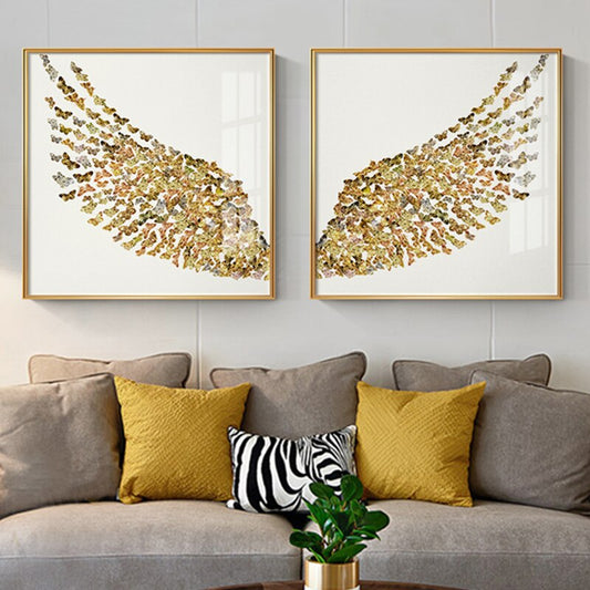 Abstract Golden Butterfly Wings Wall Art Fine Art Canvas Prints Fashion Pictures For Bedroom Living Room Stylish Art For Glamorous Home Interiors Luxury Decor