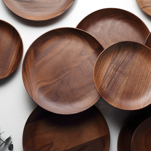 Luxury Black Walnut Solid Wood Plates Premium Natural Wood Tableware For Kitchen Dining Room Dinnerware Wooden Serving Plates