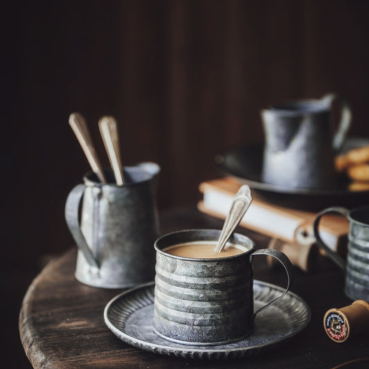 Vintage Cast Iron Coffee Mugs Drinkware Traditional Cottage Style Milk Jugs For Kitchen Table Rustic Original Wrought Iron Tableware