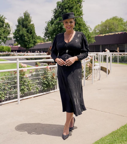 Katy Price Channel 10 Derby Day Black Boater Lauren J Ritchie Millinery