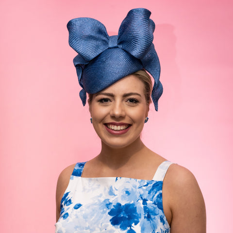 Blue Race Day Beret with Bow Ovens Bow Beret