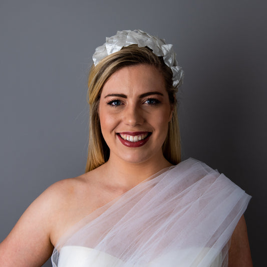 Happily Ever After Bridal birdcage veil with silk flowers on headband –  Lauren J Ritchie