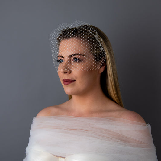 Happily Ever After Bridal birdcage veil with silk flowers on headband –  Lauren J Ritchie