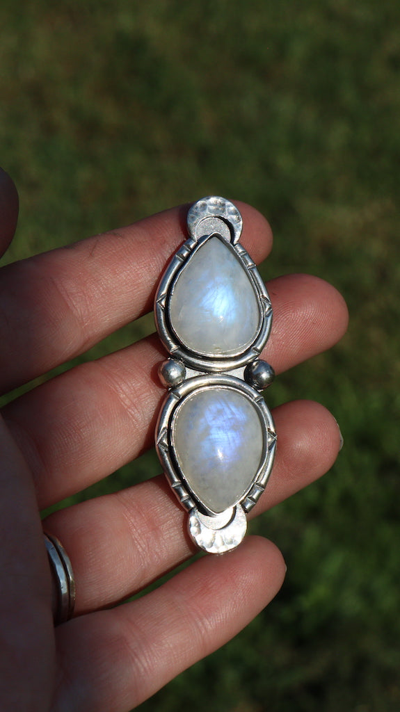 Double Blue moonstone crescent moon ring- MTO - Sun Moon and Crystals