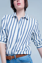 Load image into Gallery viewer, White Shirt with Light Denim Stripes