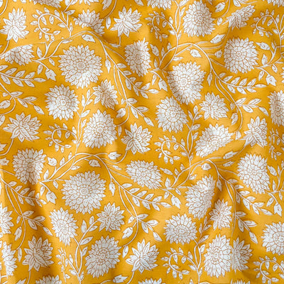Fabric Pandit Cut Piece (CUT PIECE) Light Yellow and White Foral All Over Hand Block Printed Pure Cotton Fabric (Width 43 inches)