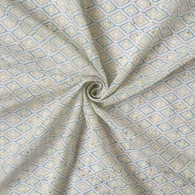 White Dyeable Golden Lily Embroidered Fine Chanderi Silk Fabric (Width –  Fabric Pandit