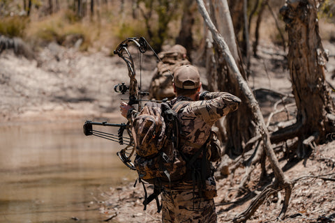 Bowhunter at full draw in Cape York