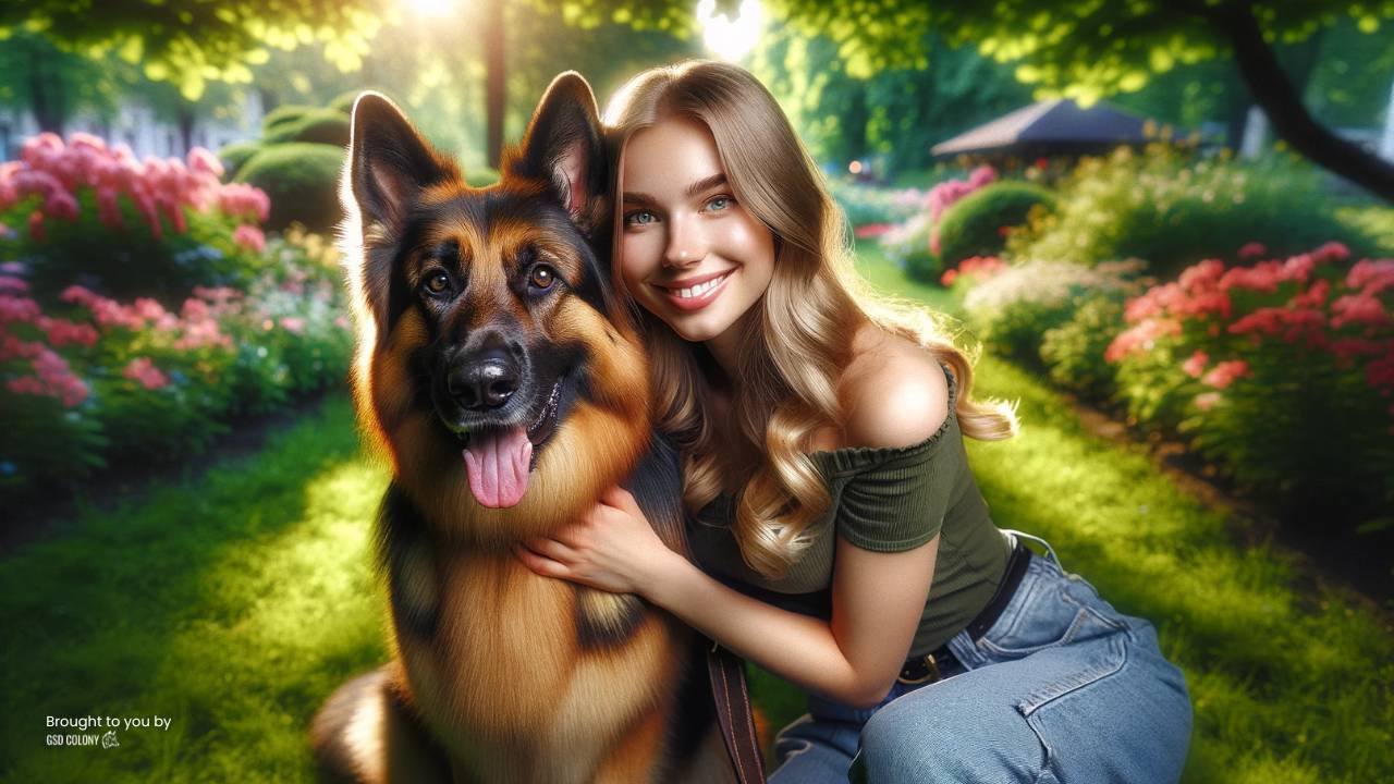 Beautiful female German Shepherd with her owner