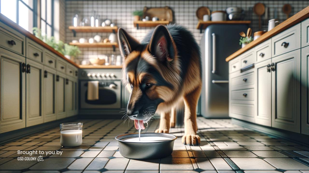 Greman Shepherd dog drinking milk - GSD Colony