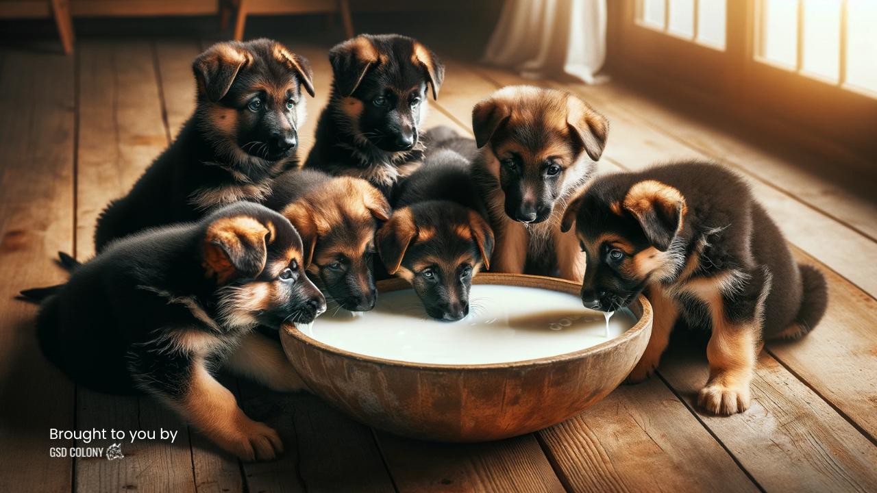 German Shepherd puppies drinking milk - GSD Colony