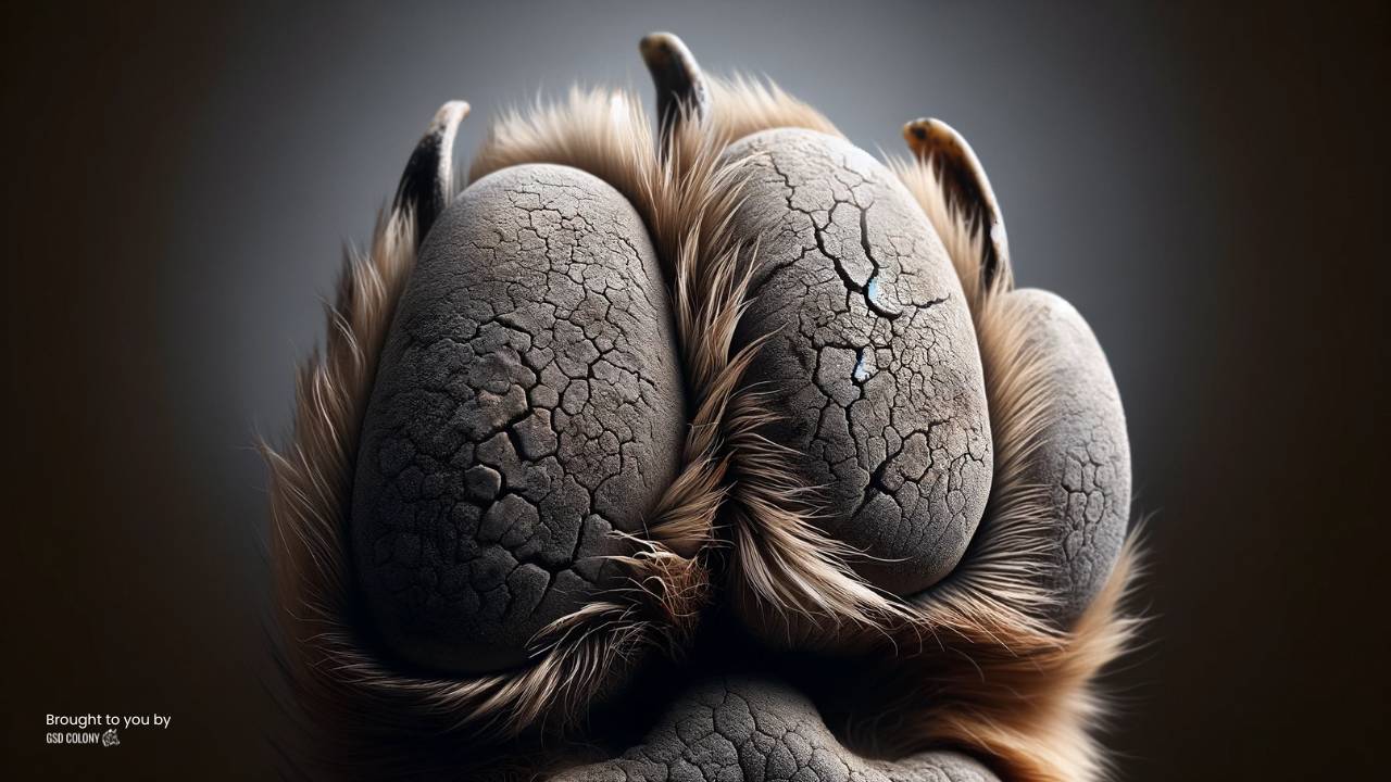 Unhealthy cracked German Shepherd dog paws photo