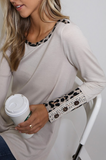 Taupe Tunic with Leopard Cuff and Colar Detail