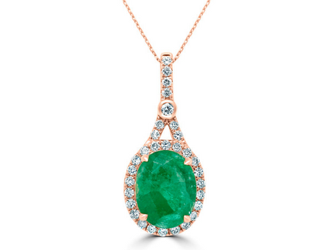 Oval-cut Emerald Pendant with Diamonds