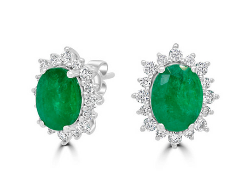 Oval-cut Emerald and Diamond Studs