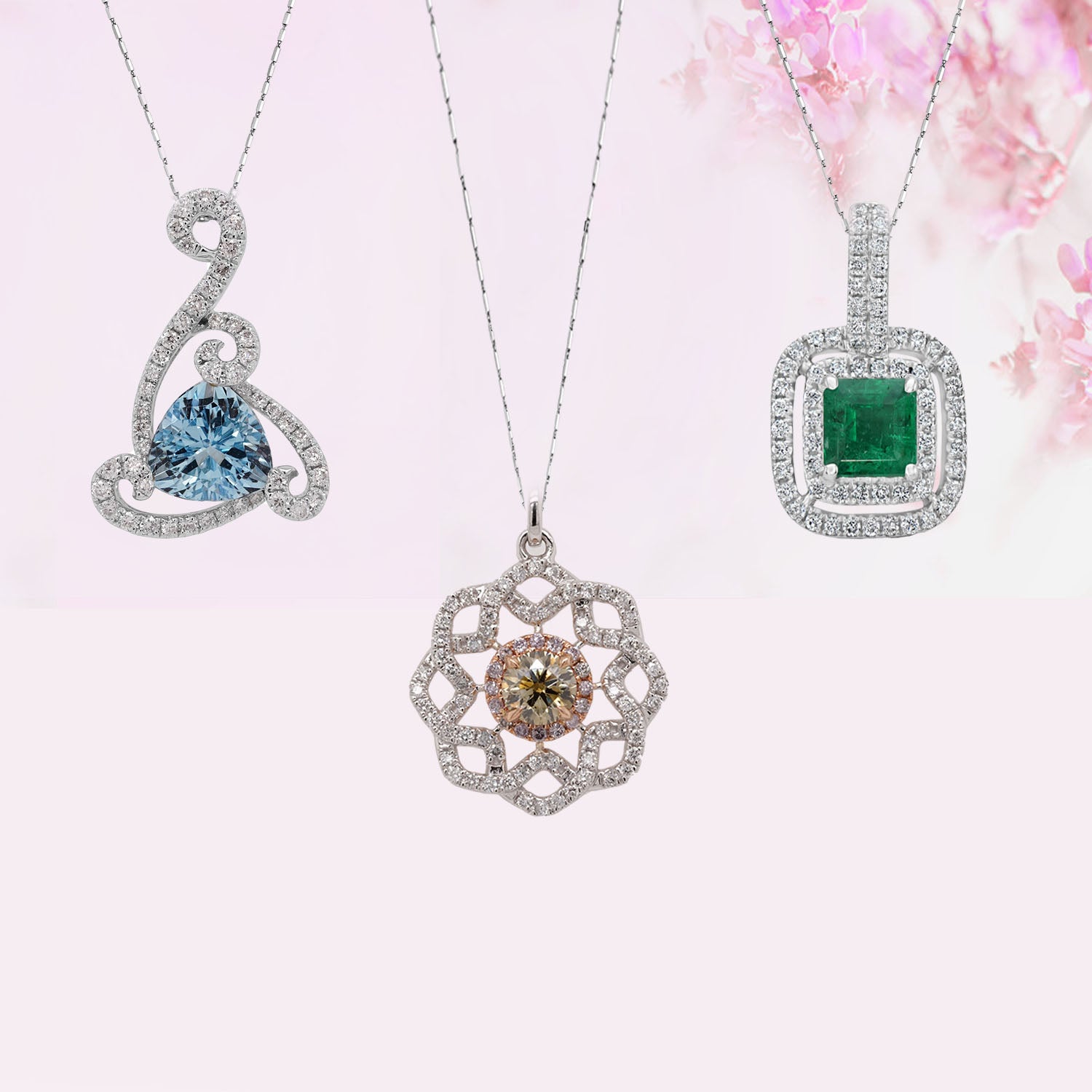 Gorgeous Aquamarine, Emerald, Diamond Necklaces For Women