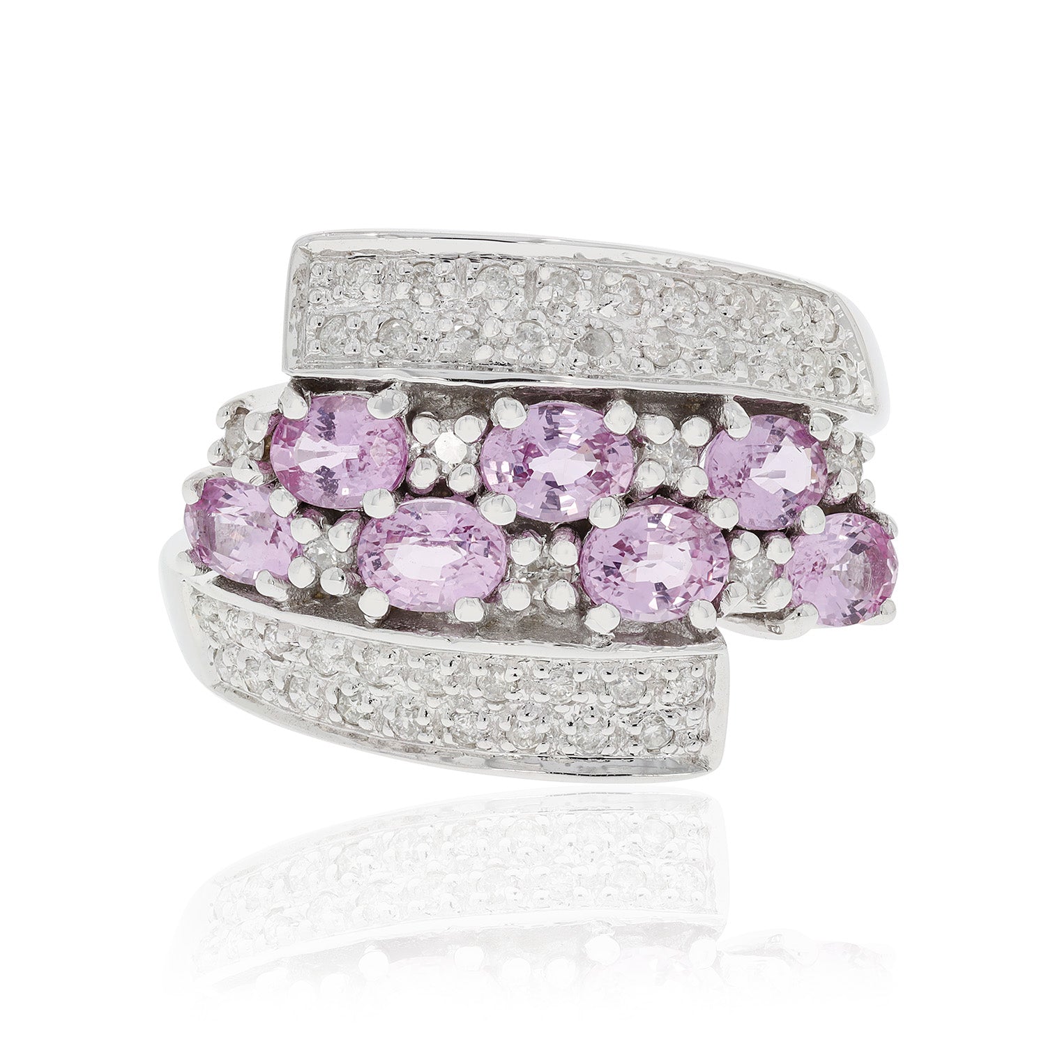 1.12ct Pink Sapphire Ring With 0.27tct Diamonds Set In 14kt White Gold