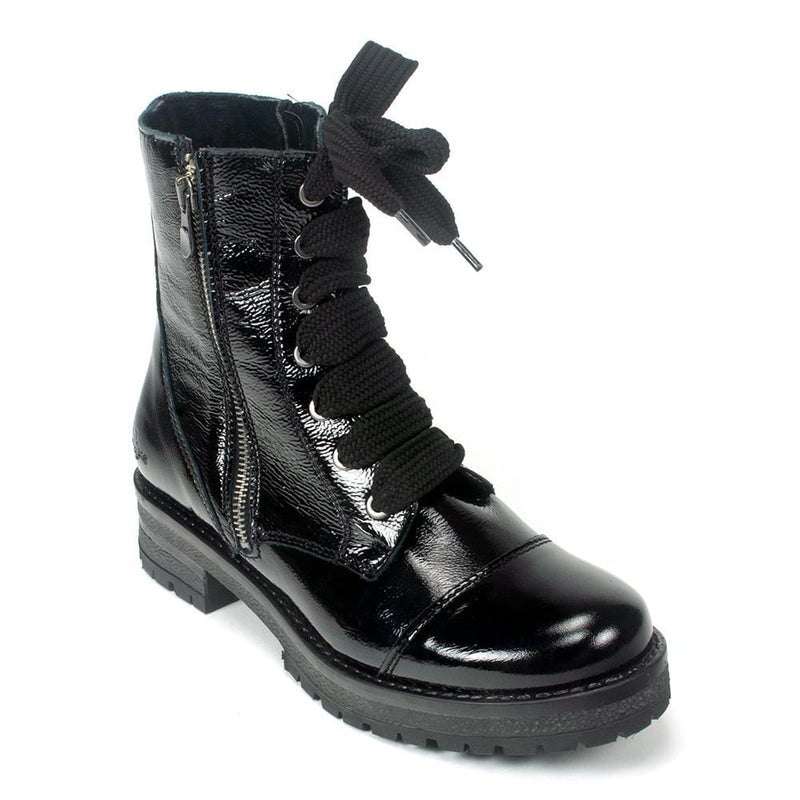 womens black patent combat boots