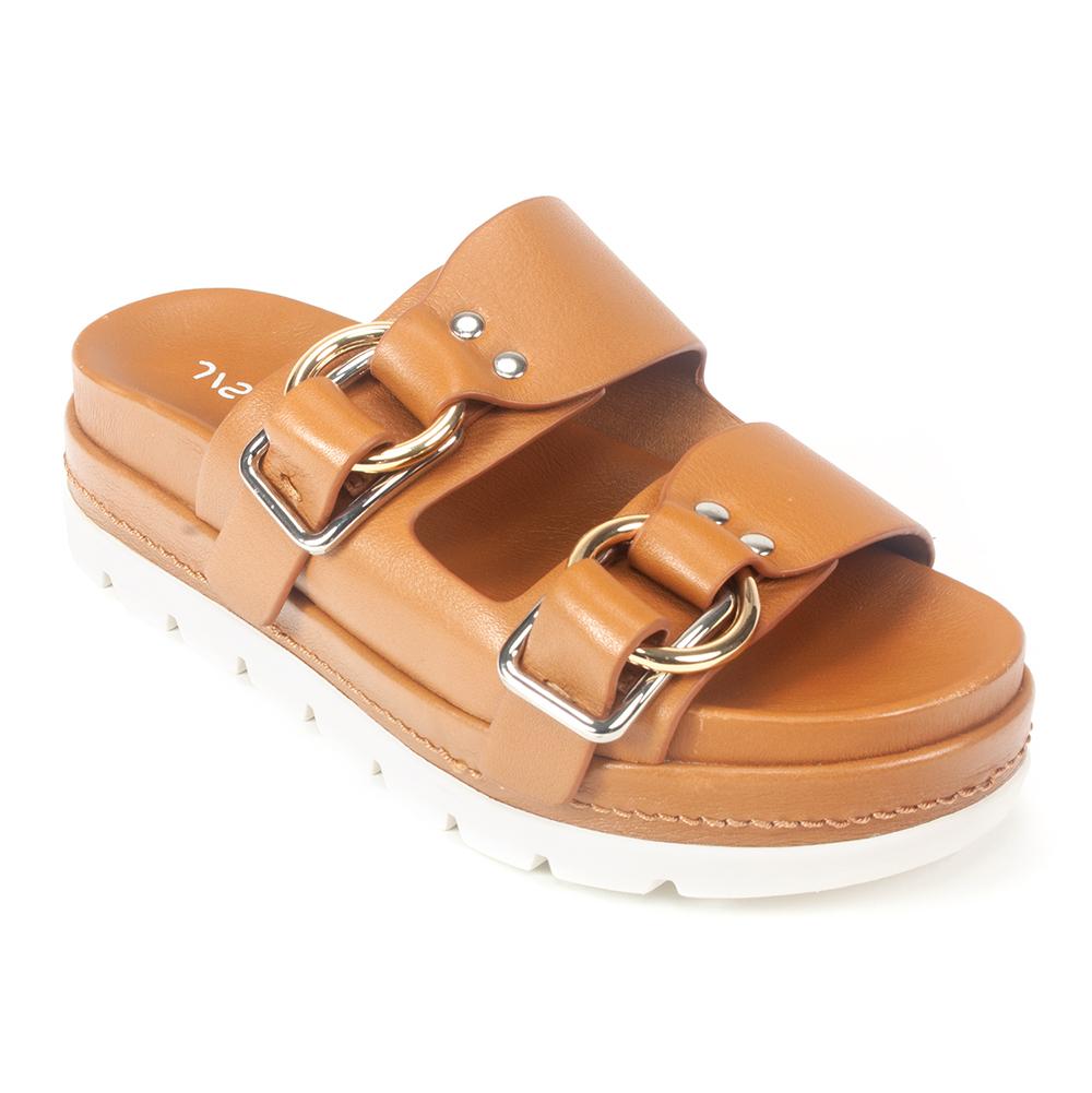 tan leather slides womens