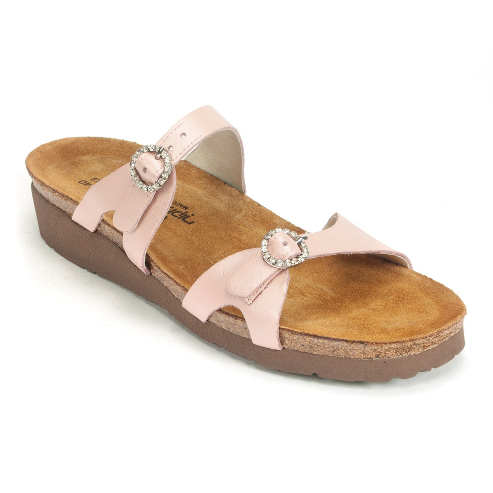 Jeweled Buckle Leather Slide Sandal 