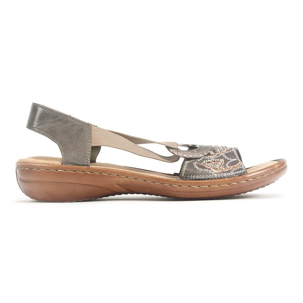 Rieker 608B9 Womens Slip On Leather Beaded Sandal | Shoes