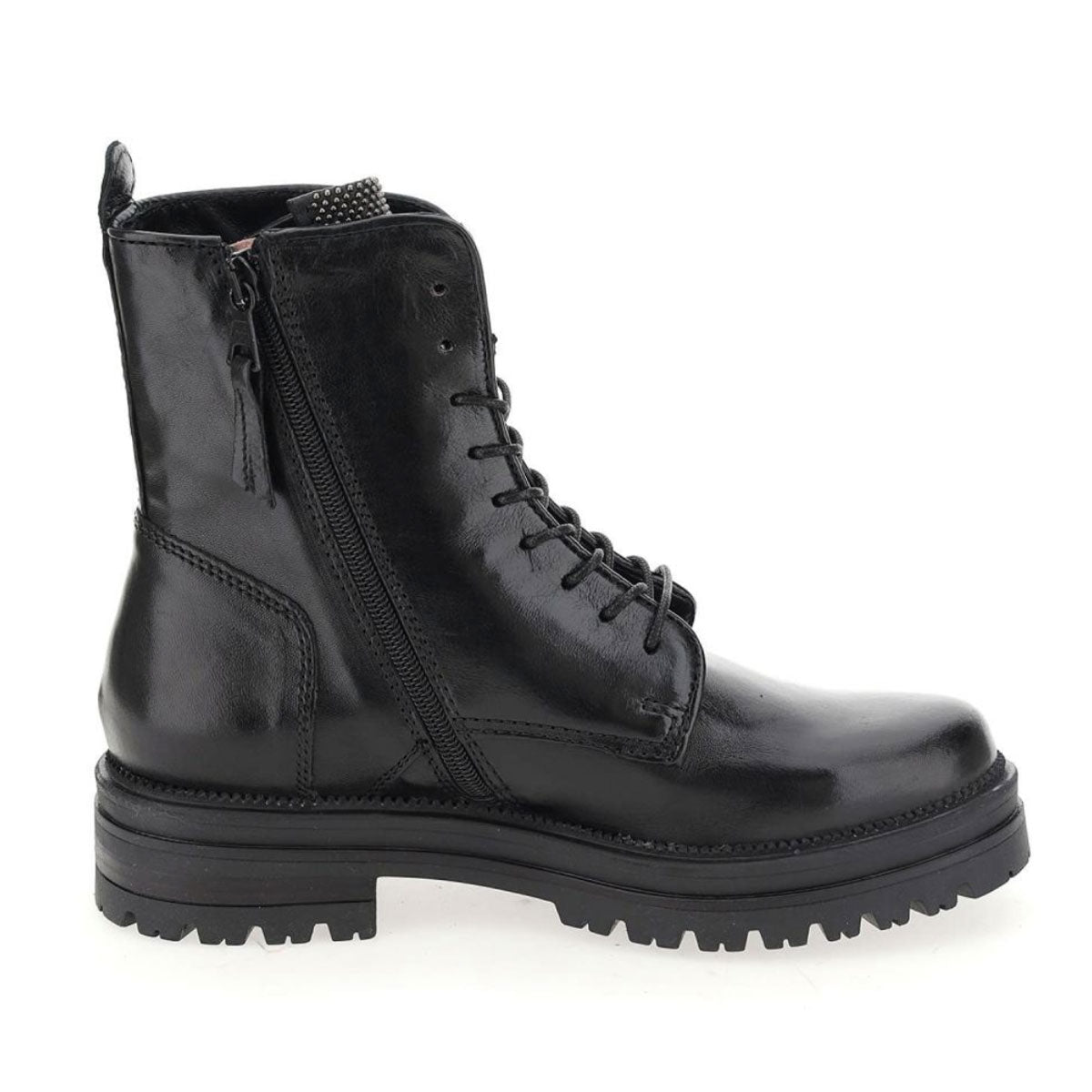 MJUS Women's Leather Studded Nero Laced Boot (M77218) | Simons Shoes