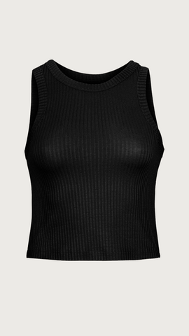 A sustainable black ribbed basic top from the brand Jan n June.