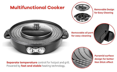 Food Party Hot Pot and Grill Electric Smokeless Grill with Separable C