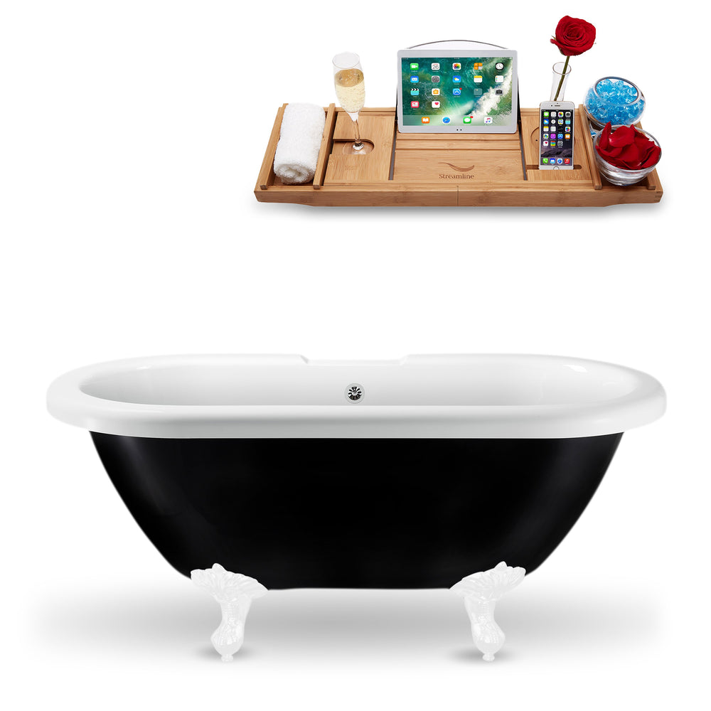 59" Streamline N1120WH-CH Clawfoot Tub and Tray With External Drain
