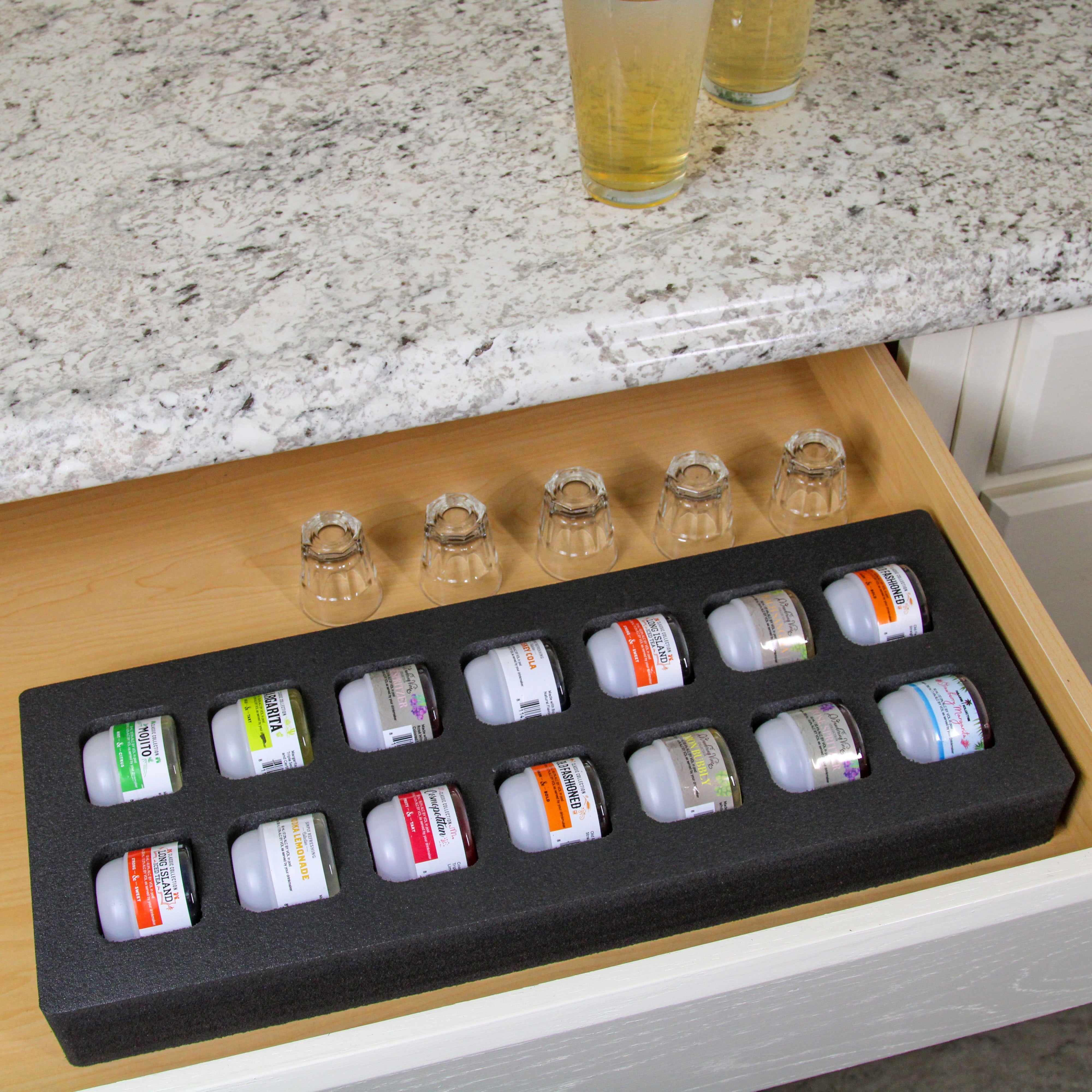 Cocktail Capsule Drawer Tray Insert Compatible Keurig DrinkWorks Pods for Kitchen Home Bar Party Waterproof Foam 14 Compartment 7.75 x 20 Inches